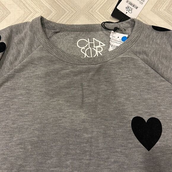 Chaser Women’s Heather Grey with Soft Black Heart Swestshirt - Picture 3 of 5